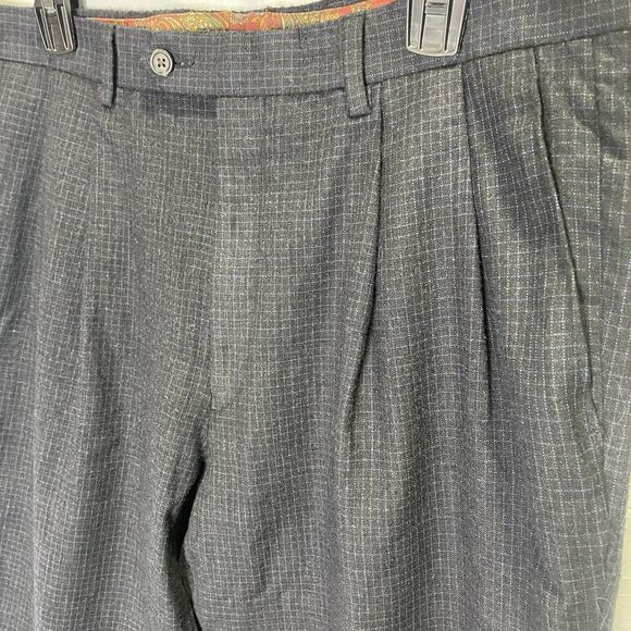 LAUREN RALPH LAUREN Wool Blend Pants Pleated Cuffed Windowpane Men Waist 35 Gray - Picture 10 of 11